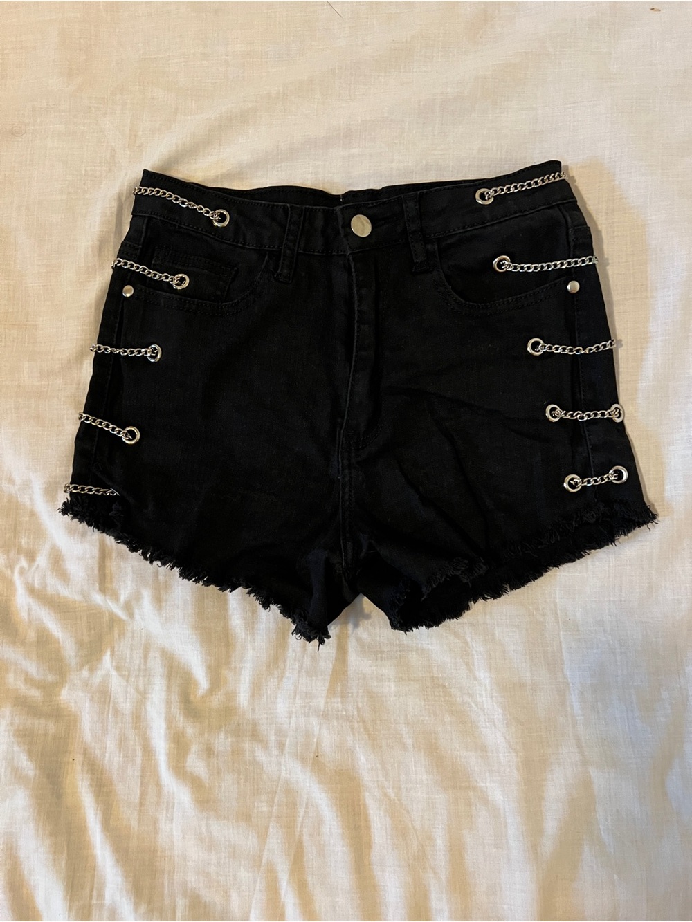 Black Chain-Detail High-Rise Short Shorts